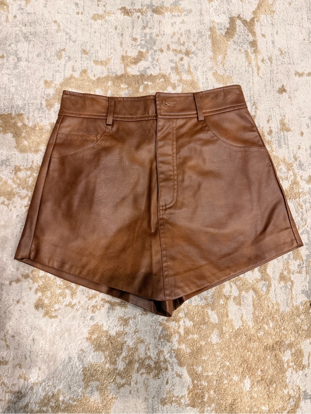 Zara High-Waist Faux Leather Shorts in Brown